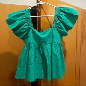 Altar'd State Green Ruffle Sleeve Blouse